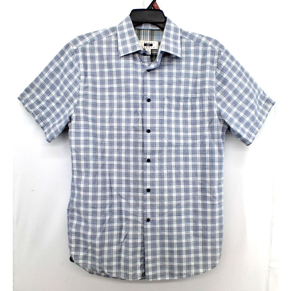 Joseph Abboud Shirt Mens Medium Gray Plaid Short Sleeve Collared Button Up